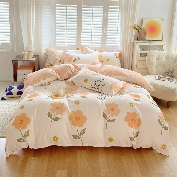 4 in 1 fitted Bedding Set Quilt Cover Bed Sheet Pillowcase Set - Design 6