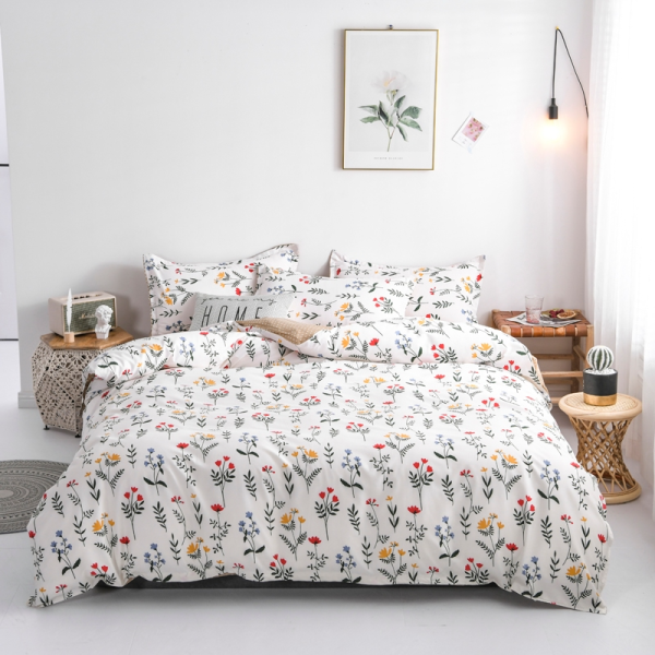 4 in 1 fitted Bedding Set Quilt Cover Bed Sheet Pillowcase Set - Design 7