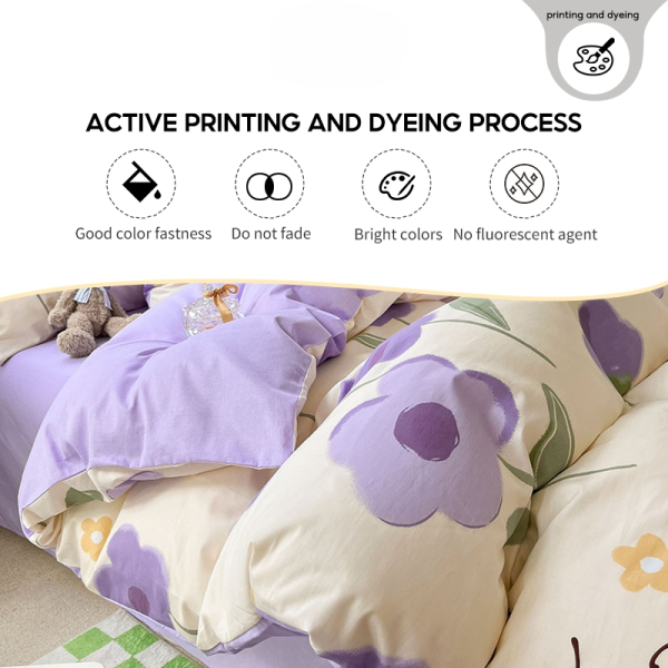 4 in 1 fitted Bedding Set Quilt Cover Bed Sheet Pillowcase Set - Design 6