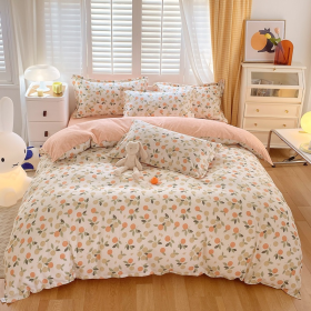 4 in 1 fitted Bedding Set Quilt Cover Bed Sheet Pillowcase Set - Design 8 - Image 1