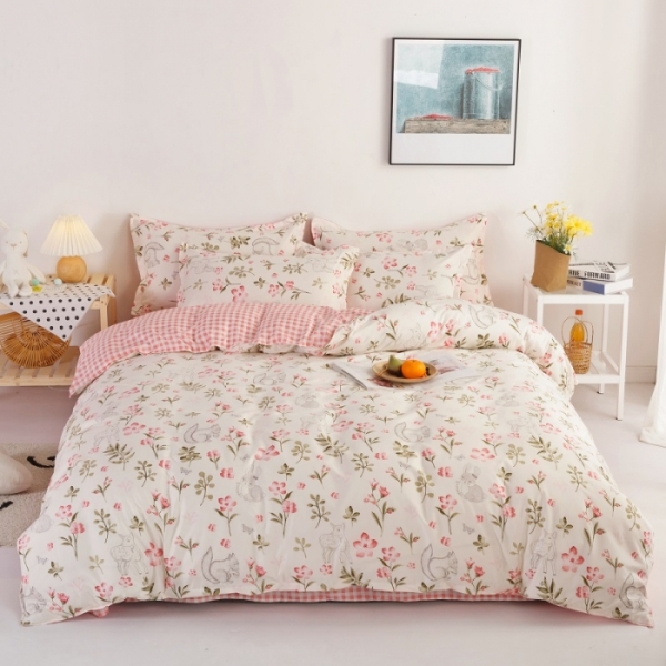4 in 1 fitted Bedding Set Quilt Cover Bed Sheet Pillowcase Set - Design 9