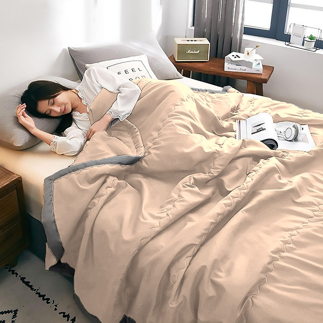 Summer Cotton Blanket Quilt Soft Comforter Washable - Khaki - Image 1