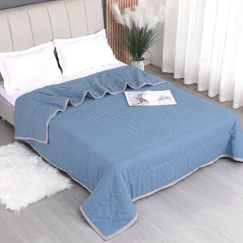 Summer Cotton Blanket Quilt Soft Comforter Washable - Deep Blue - Image 1