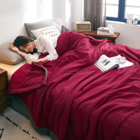 Summer Cotton Blanket Quilt Soft Comforter Washable - Maroon - Image 1