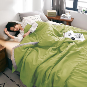 Summer Cotton Blanket Quilt Soft Comforter Washable - Light Green - Image 1