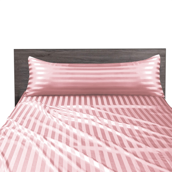 Luxury Smooth Satin Silk Bolster Case Cooling Feel Pillowcase Wash Silk Long Pillowcase Soft Silk Protector - Pink (Long)