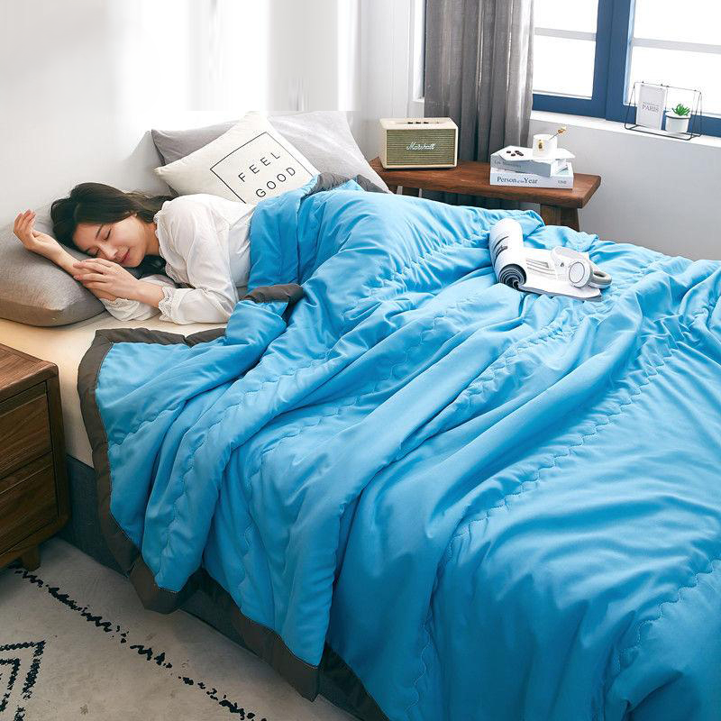 Summer Cotton Blanket Quilt Soft Comforter Washable - Sky Blue - Image 1