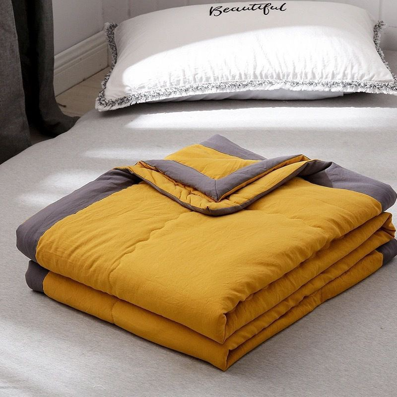 Summer Cotton Blanket Quilt Soft Comforter Washable - Yellow - Image 1