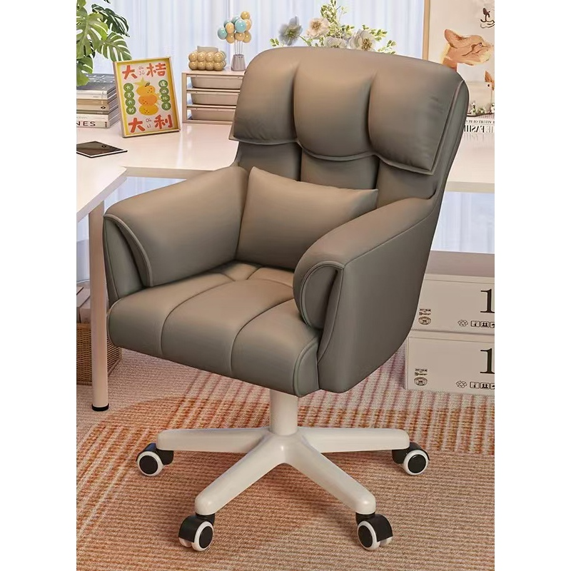 Home Computer Study Adjust Height Recline Dressing Swivel Chair - Grey (Leathaire) - Image 1