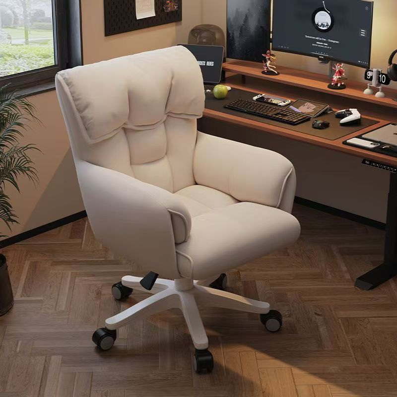 Home Computer Study Adjust Height Recline Dressing Swivel Chair - White (Leathaire) - Image 1