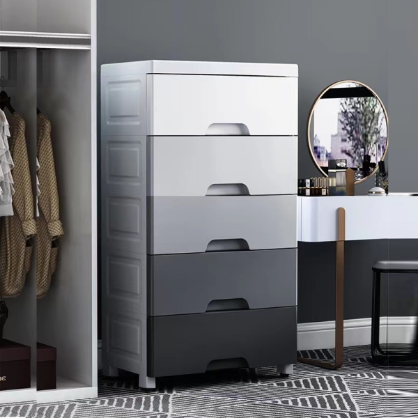 Drawer Storage Cabinet Plastic Storage Wardrobe with Lock - White (6 Tier) L50cm