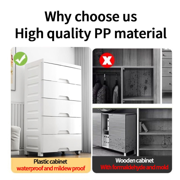 Drawer Storage Cabinet Plastic Storage Wardrobe with Lock - White (6 Tier) L50cm