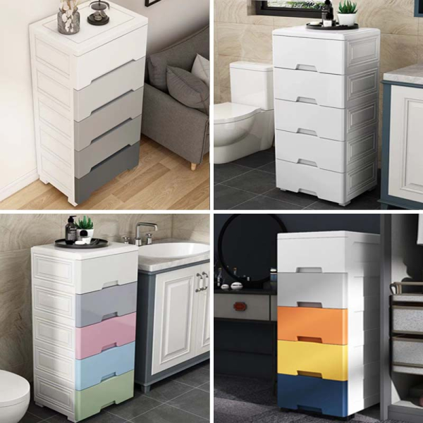 Drawer Storage Cabinet Plastic Storage Wardrobe with Lock - White (6 Tier) L50cm