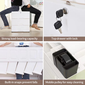 Drawer Storage Cabinet Plastic Storage Wardrobe with Lock - White (6 Tier) L50cm - Image 4