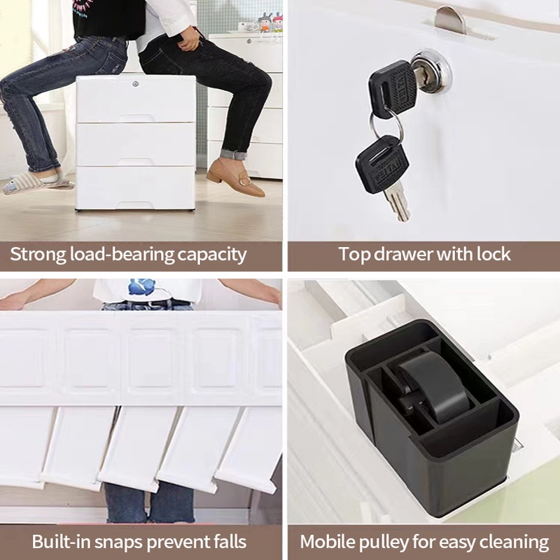 Drawer Storage Cabinet Plastic Storage Wardrobe with Lock - White (6 Tier) L50cm - Image 4