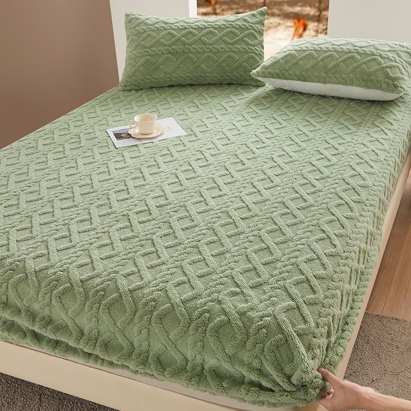 Bed Cover Sheet Taffeine Coral Fleece Milk Plus Flannel - Green - Image 1