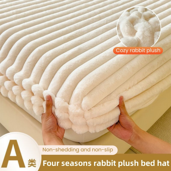2024 New Style Solid Color Plush Bed Sheet Bubble Fleece Rabbit Cover Milk Fleece Fitted Bed - Rose Red