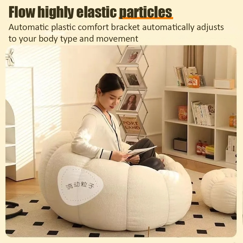 Lazy sofa Couch Lounge Mute Chair Armchair Small Pumpkin Chair Living Room Bedroom Bean Bag Cover with Filling - Pink - Image 7