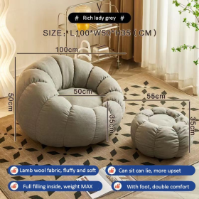 Lazy sofa Couch Lounge Mute Chair Armchair Small Pumpkin Chair Living Room Bedroom Bean Bag Cover with Filling - Grey
