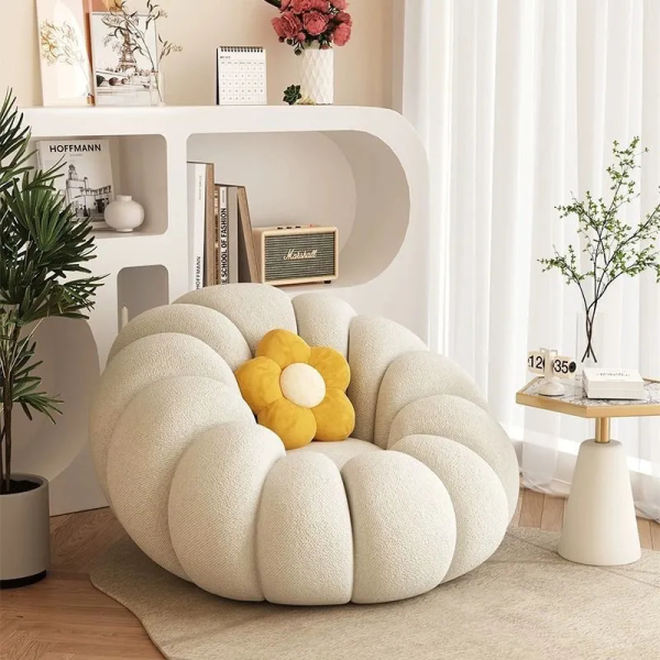 Lazy sofa Couch Lounge Mute Chair Armchair Small Pumpkin Chair Living Room Bedroom Bean Bag Cover with Filling - Pink