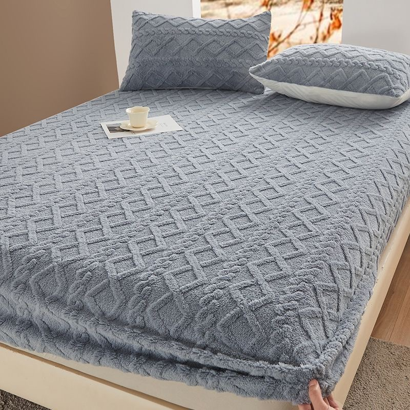 Bed Cover Sheet Taffeine Coral Fleece Milk Plus Flannel - Grey - Image 1