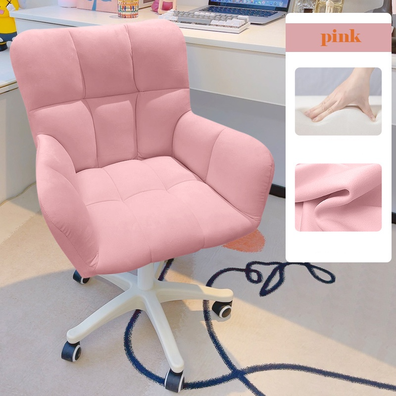 Home Computer Study Adjust Height Recline Dressing Swivel Chair - Pink - Image 1