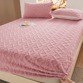 Bed Cover Sheet Taffeine Coral Fleece Milk Plus Flannel - Pink - Image 1