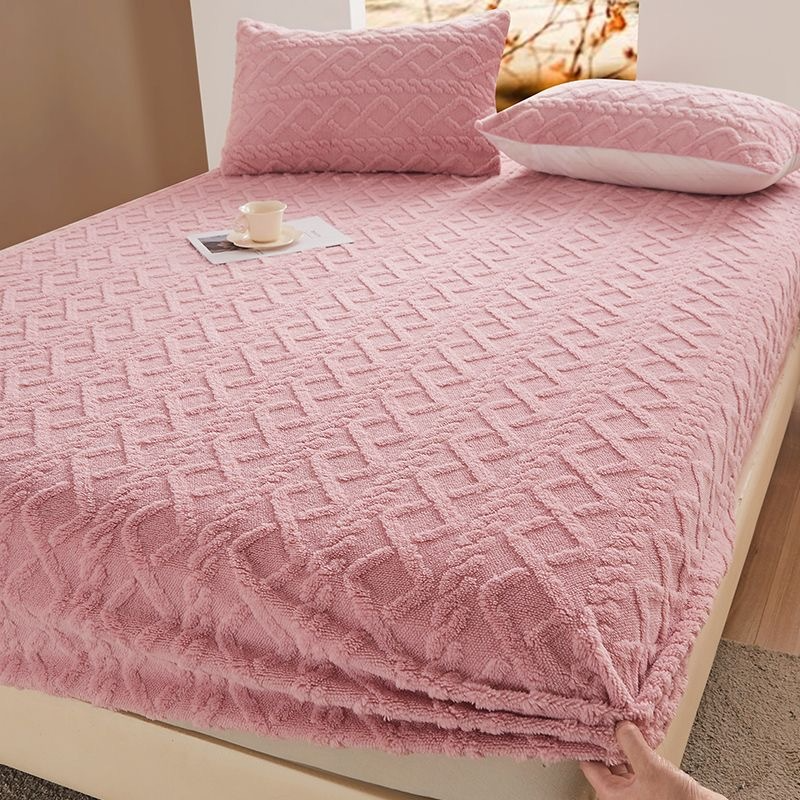 Bed Cover Sheet Taffeine Coral Fleece Milk Plus Flannel - Pink - Image 1