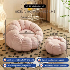 Lazy sofa Couch Lounge Mute Chair Armchair Small Pumpkin Chair Living Room Bedroom Bean Bag Cover with Filling - Pink