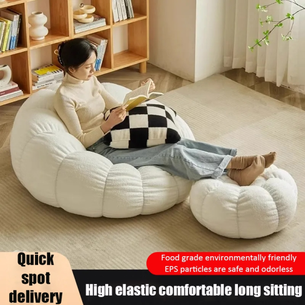 Lazy sofa Couch Lounge Mute Chair Armchair Small Pumpkin Chair Living Room Bedroom Bean Bag Cover with Filling - Pink