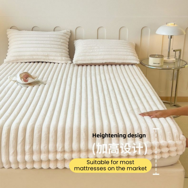 2024 New Style Solid Color Plush Bed Sheet Bubble Fleece Rabbit Cover Milk Fleece Fitted Bed - Rose Red