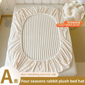2024 New Style Solid Color Plush Bed Sheet Bubble Fleece Rabbit Cover Milk Fleece Fitted Bed - Rose Red - Image 6