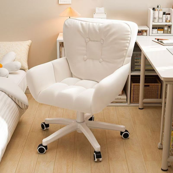Home Computer Study Adjust Height Recline Dressing Swivel Chair - White (Upgrade)