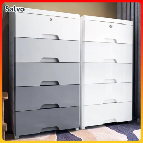Drawer Storage Cabinet Plastic Storage Wardrobe with Lock - White (6 Tier) L50cm - Image 2