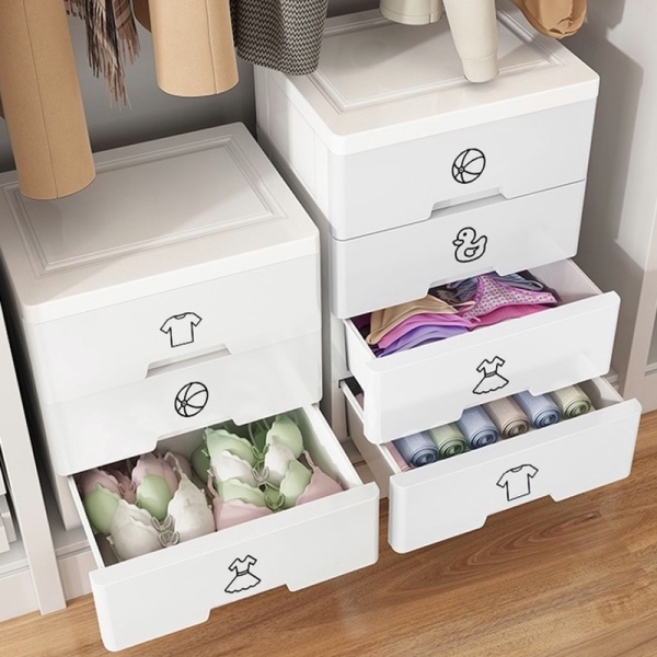 Drawer Storage Cabinet Plastic Storage Wardrobe with Lock - White (6 Tier) L50cm