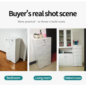 Drawer Storage Cabinet Plastic Storage Wardrobe with Lock - White (6 Tier) L50cm - Image 6