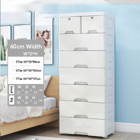 Drawer Storage Cabinet Plastic Storage Wardrobe with Lock - White (7 Tier) L60cm