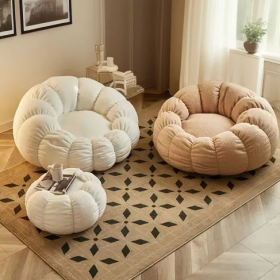 Lazy sofa Couch Lounge Mute Chair Armchair Small Pumpkin Chair Living Room Bedroom Bean Bag Cover with Filling - Pink - Image 2