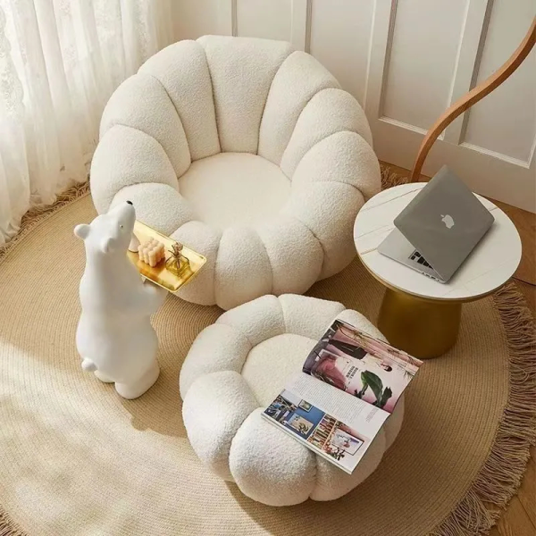 Lazy sofa Couch Lounge Mute Chair Armchair Small Pumpkin Chair Living Room Bedroom Bean Bag Cover with Filling - Pink
