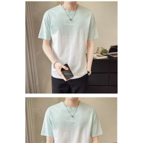 Korean Style Men Gradient Color Basic Loose Oversize Round Neck T-Shirt - Blue - Image 2