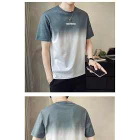 Korean Style Men Gradient Color Basic Loose Oversize Round Neck T-Shirt - Grey - Image 2