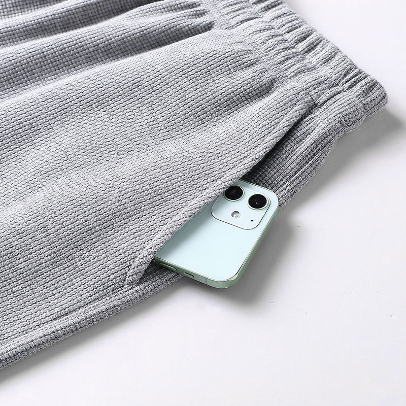 Men Casual Long Pants Cropped Trouser Drawstring Jogger Pant - Blue - Image 6