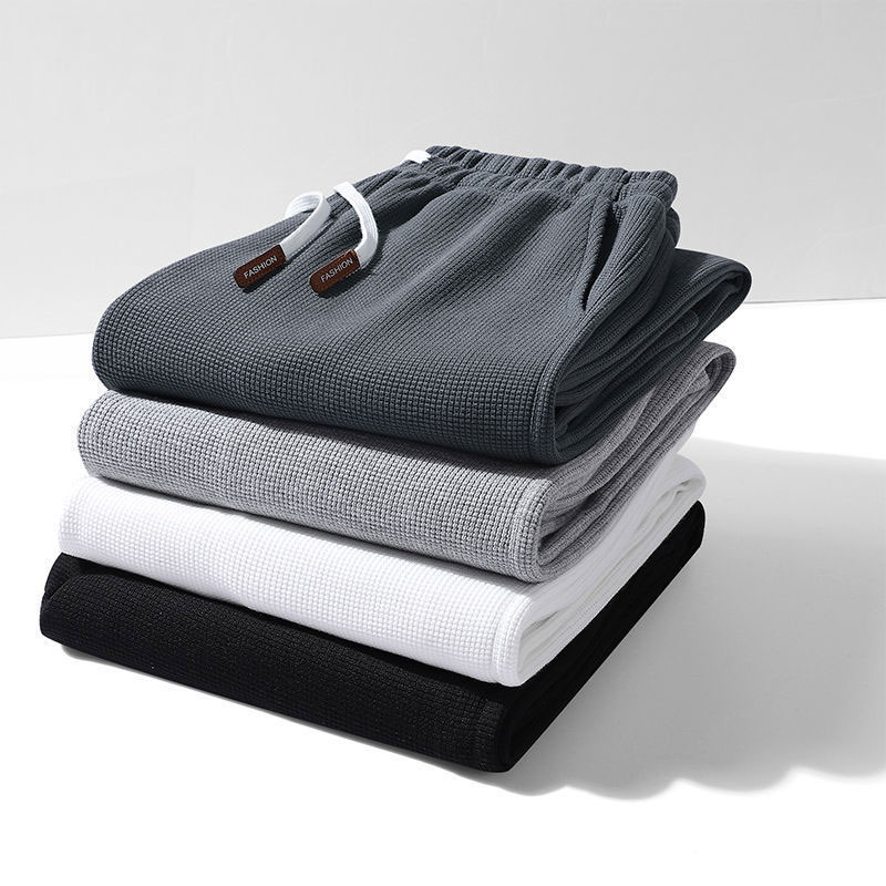 Men Casual Long Pants Cropped Trouser Drawstring Jogger Pant - Blue - Image 2