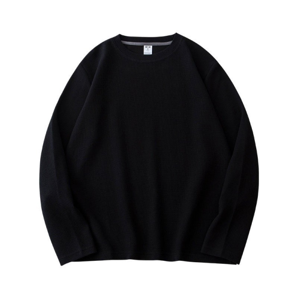 Loose Men's Long Sleeve Korean Outdoor Casual Top Unisex Plain Sports T-shirt - Black