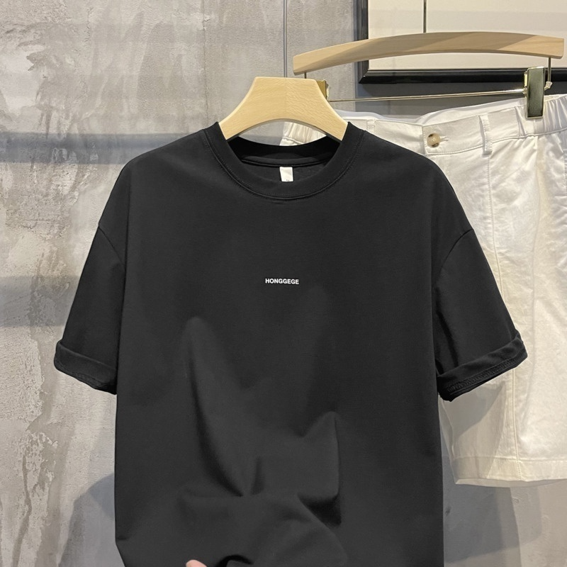 100% Cotton Men Oversize Round Neck Casual Short Sleeve Unisex T-Shirt - Black - Image 1