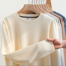 Loose Men's Long Sleeve Korean Outdoor Casual Top Unisex Plain Sports T-shirt - Milky White - Image 3