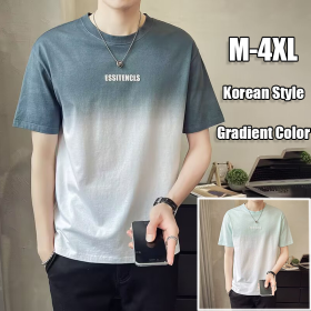 Korean Style Men Gradient Color Basic Loose Oversize Round Neck T-Shirt - Grey - Image 3