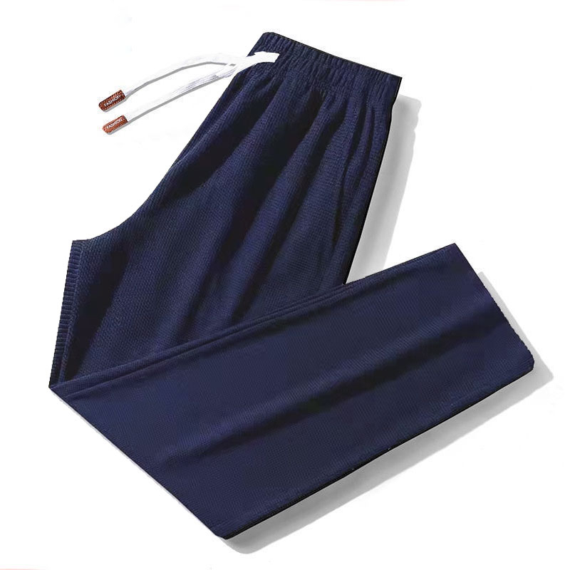 Men Casual Long Pants Cropped Trouser Drawstring Jogger Pant - Blue - Image 1