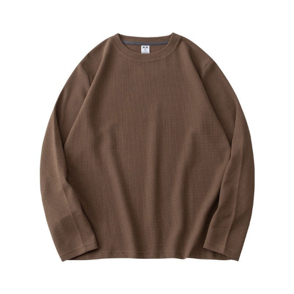 Loose Men's Long Sleeve Korean Outdoor Casual Top Unisex Plain Sports T-shirt - Coffee