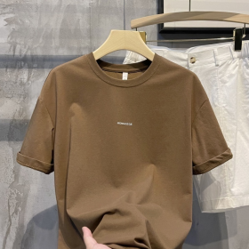 100% Cotton Men Oversize Round Neck Casual Short Sleeve Unisex T-Shirt - Coffee - Image 1